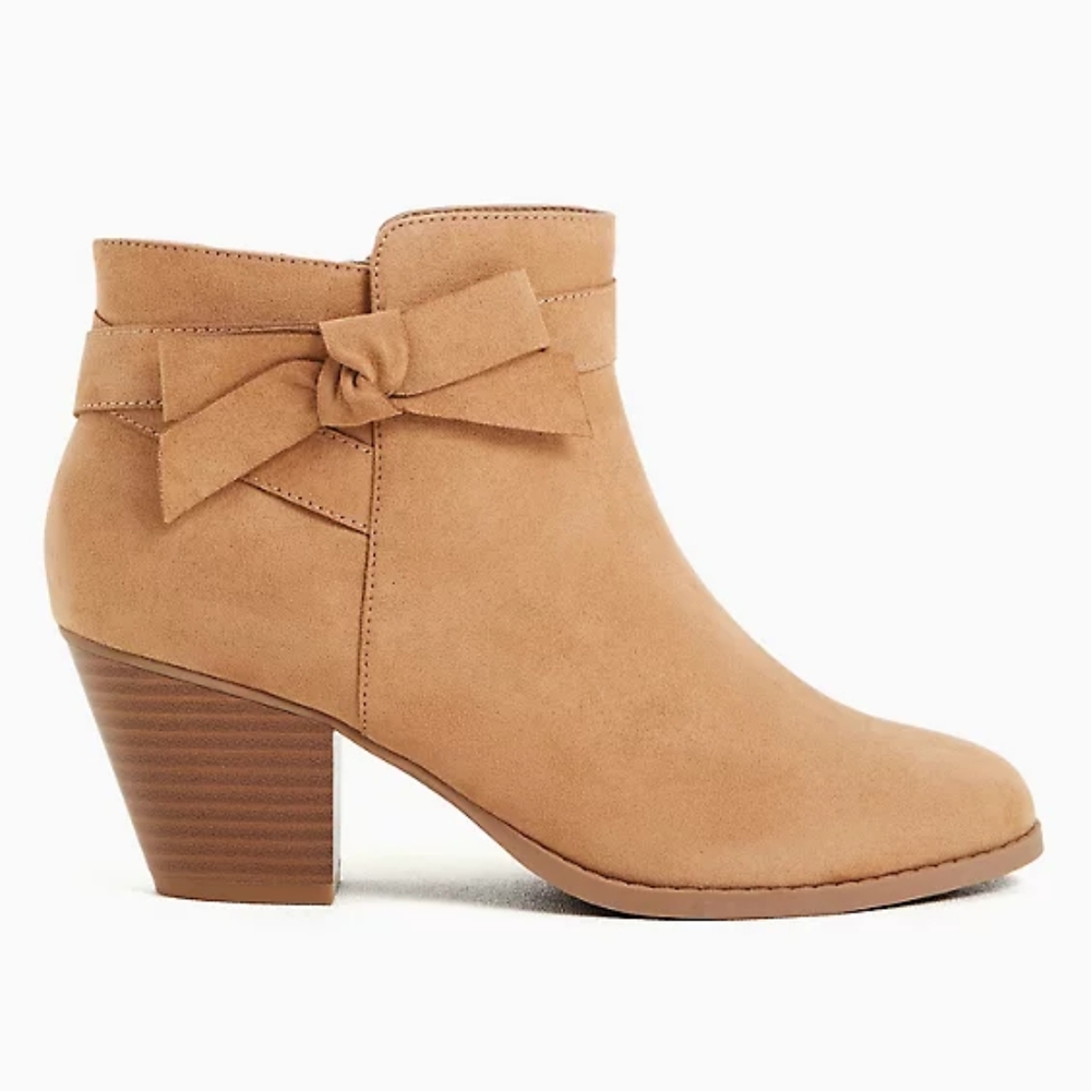 Torrid Bow Detail Beige Faux Suede Booties